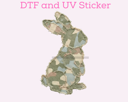Camo Boy Bunny Easter DTF TRANSFER or UV DTF STICKER
