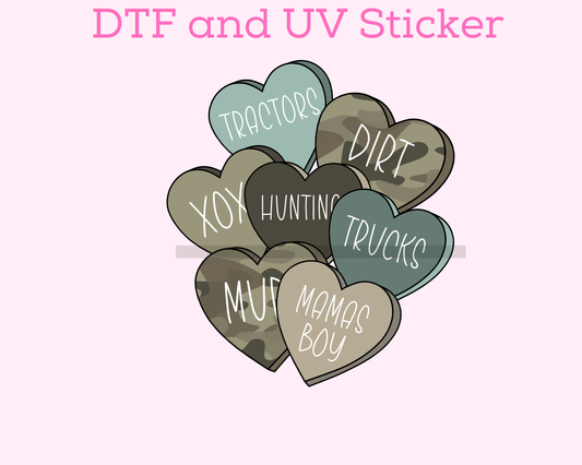 Boy Candy Heart Camo Valentine's Day DTF TRANSFER or UV DTF STICKER