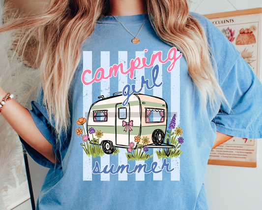 Camping Girl Summer DTF TRANSFER or UV DTF STICKER DECAL