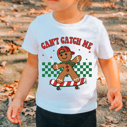 Can't Catch Me, Skateboarding Gingerbread Boy Christmas DTF TRANSFER or UV DTF STICKER