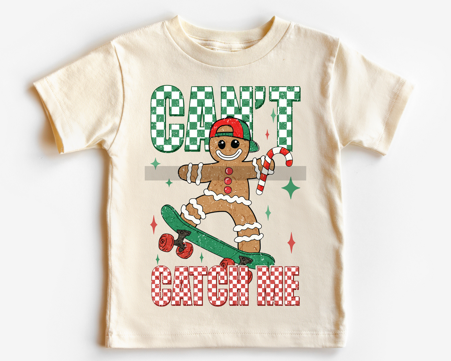 Can't Catch Me Checkered, Skateboarding Gingerbread Boy Christmas DTF TRANSFER  or UV DTF STICKER