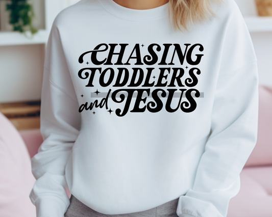 Chasing Toddlers and Jesus, Religious DTF TRANSFER or UV DTF STICKER