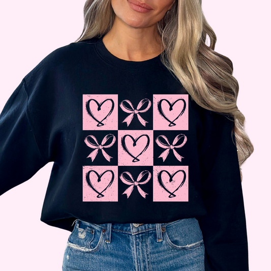 Pink Coquette Bows And Hearts Checkered Trendy Valentine's Day DTF TRANSFER or UV DTF STICKER DECAL