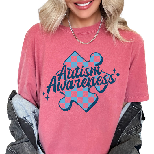 Checkered Autism Awareness DTF TRANSFER or UV DTF STICKER DECAL