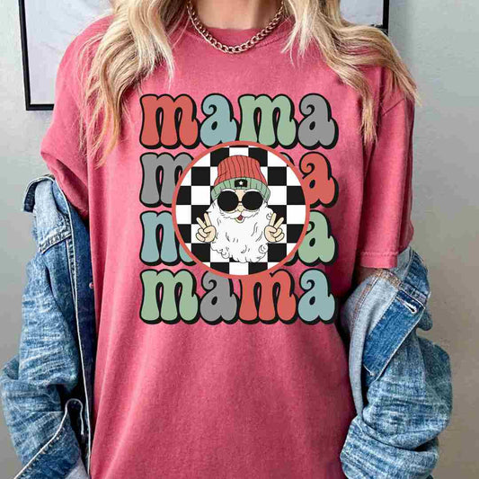 Santa Mama Checkered DTF TRANSFER or UV DTF STICKER or UV DTF STICKER DECAL