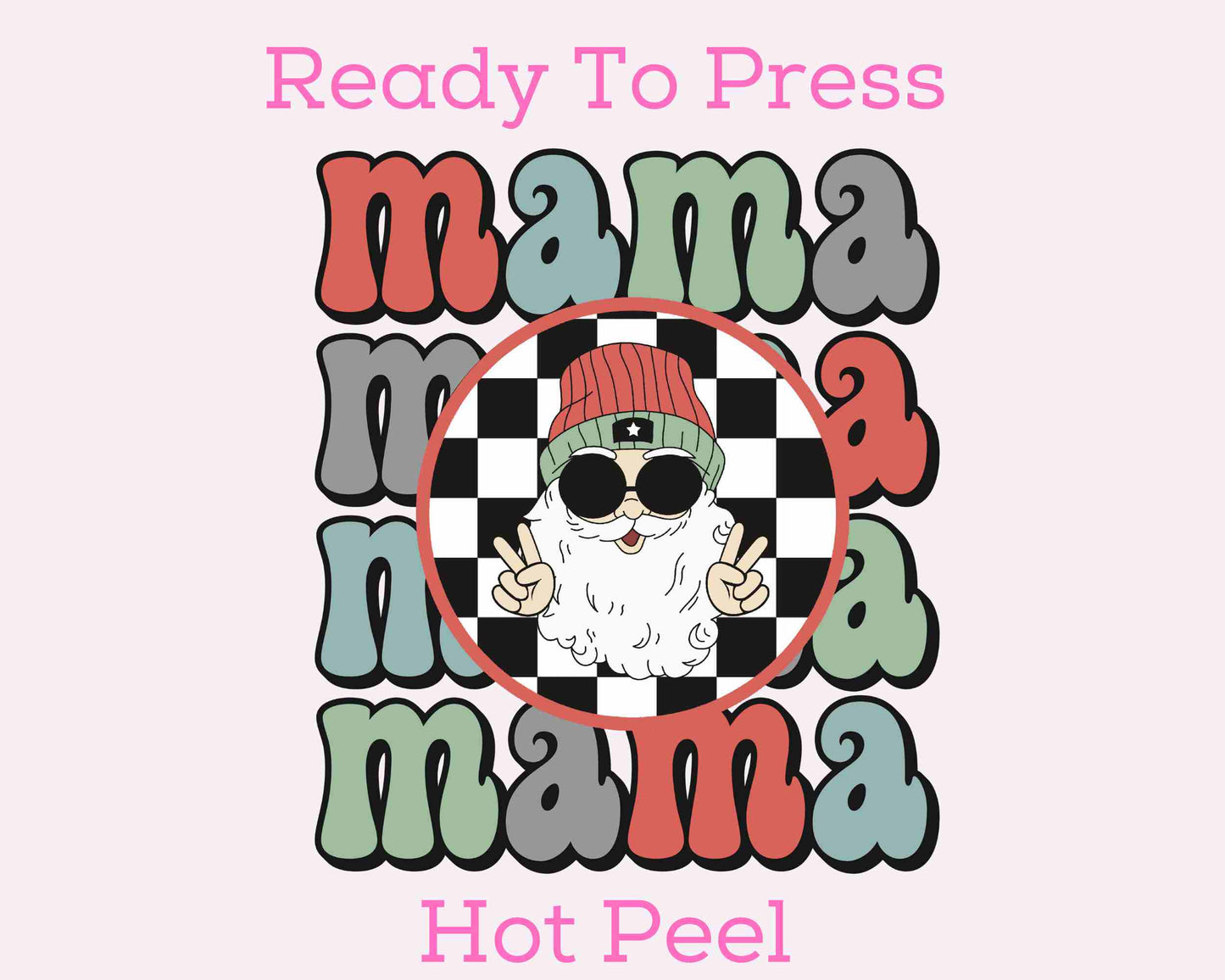 Santa Mama Checkered DTF TRANSFER or UV DTF STICKER or UV DTF STICKER DECAL