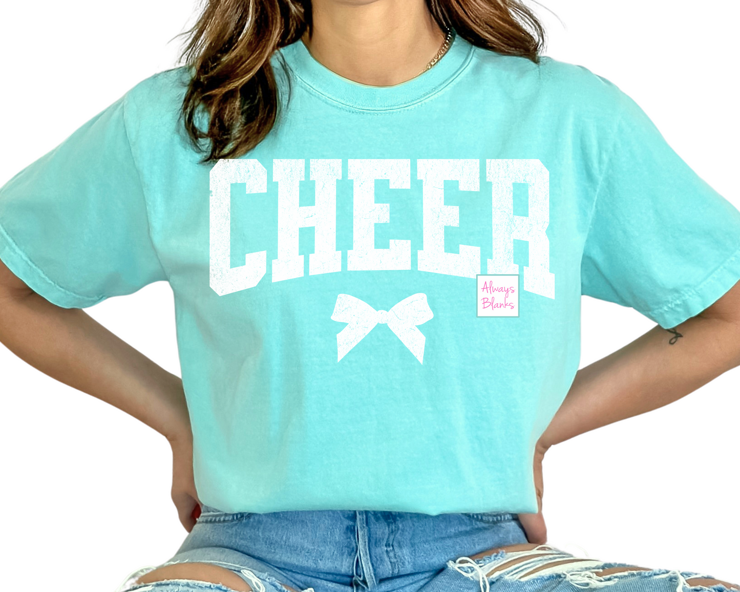 Cheer in Varsity Letters with Bow DTF TRANSFER or UV DTF STICKER