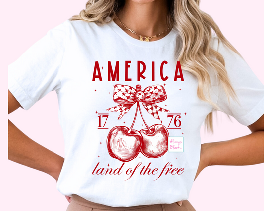 America Land of the free with cherries Patriotic DTF TRANSFER or UV DTF STICKER