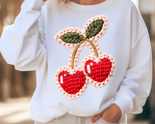 Faux Yarn Cherry Valentine's Day DTF TRANSFER or UV DTF STICKER