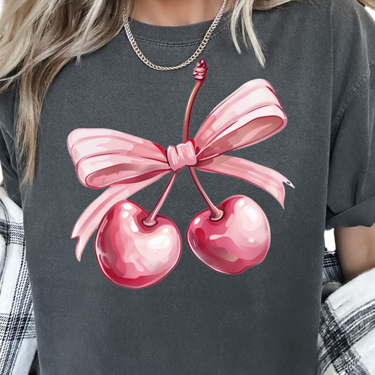 Cherries & Coquette Bow Trendy DTF TRANSFER or UV DTF STICKER DECAL