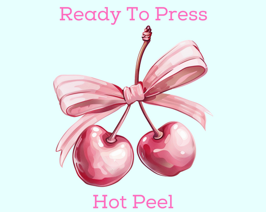 Cherries & Coquette Bow Trendy DTF TRANSFER or UV DTF STICKER DECAL