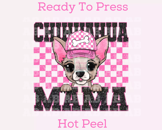Chihuahua Mama (Pink) Faux Sequins Faux Embroidery Mom DTF TRANSFER or UV DTF STICKER DECAL
