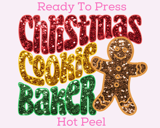 Christmas Cookie BAKER (Faux Sequins) DTF TRANSFER or UV DTF STICKER