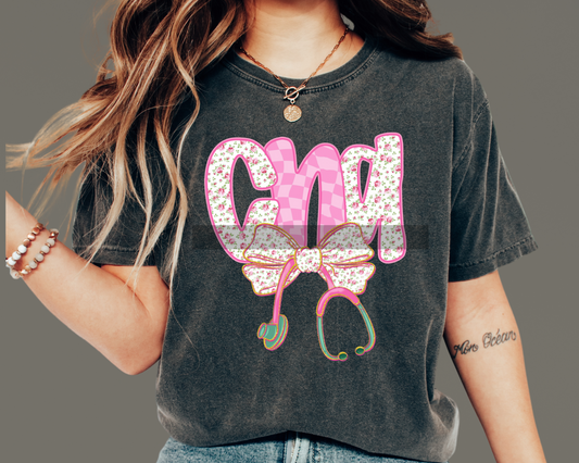 CNA Coquette Pink Floral Nurse DTF TRANSFER or UV DTF STICKER DECAL