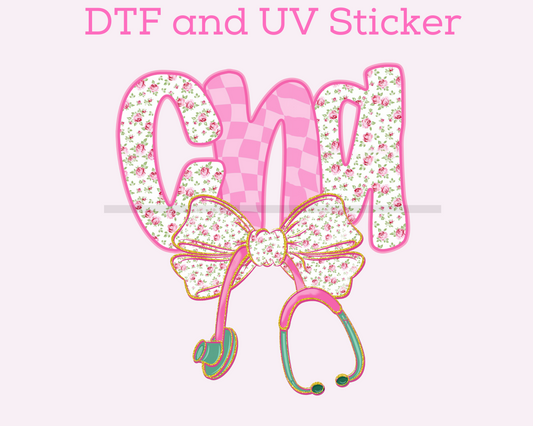 CNA Coquette Pink Floral Nurse DTF TRANSFER or UV DTF STICKER DECAL