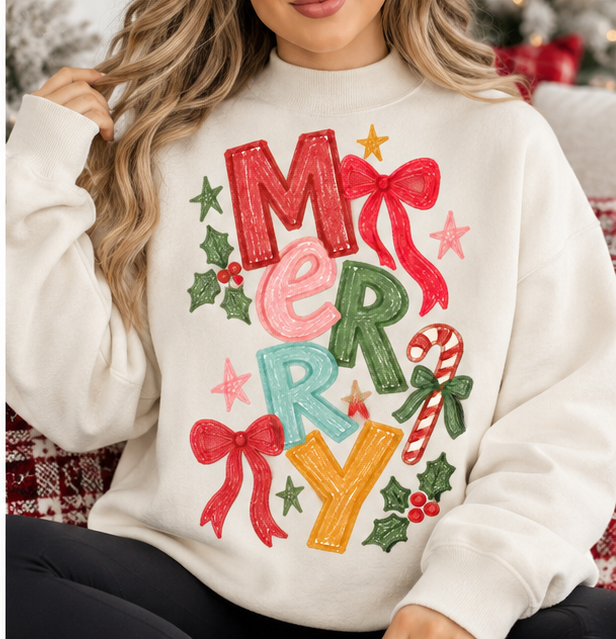 Merry Colorful with Bows Christmas DTF TRANSFER