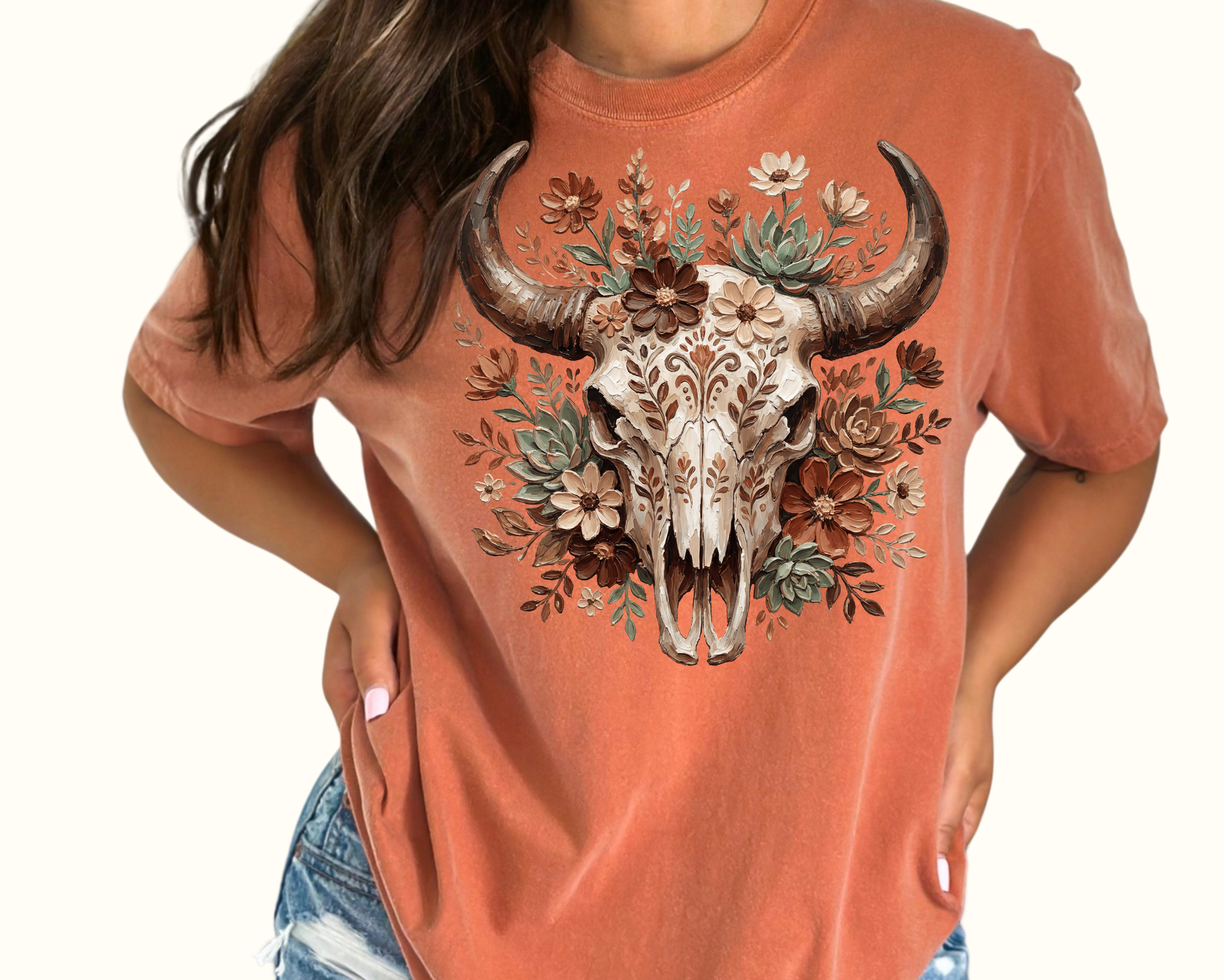 Western Boho Bull Skull DTF TRANSFER or UV DTF STICKER