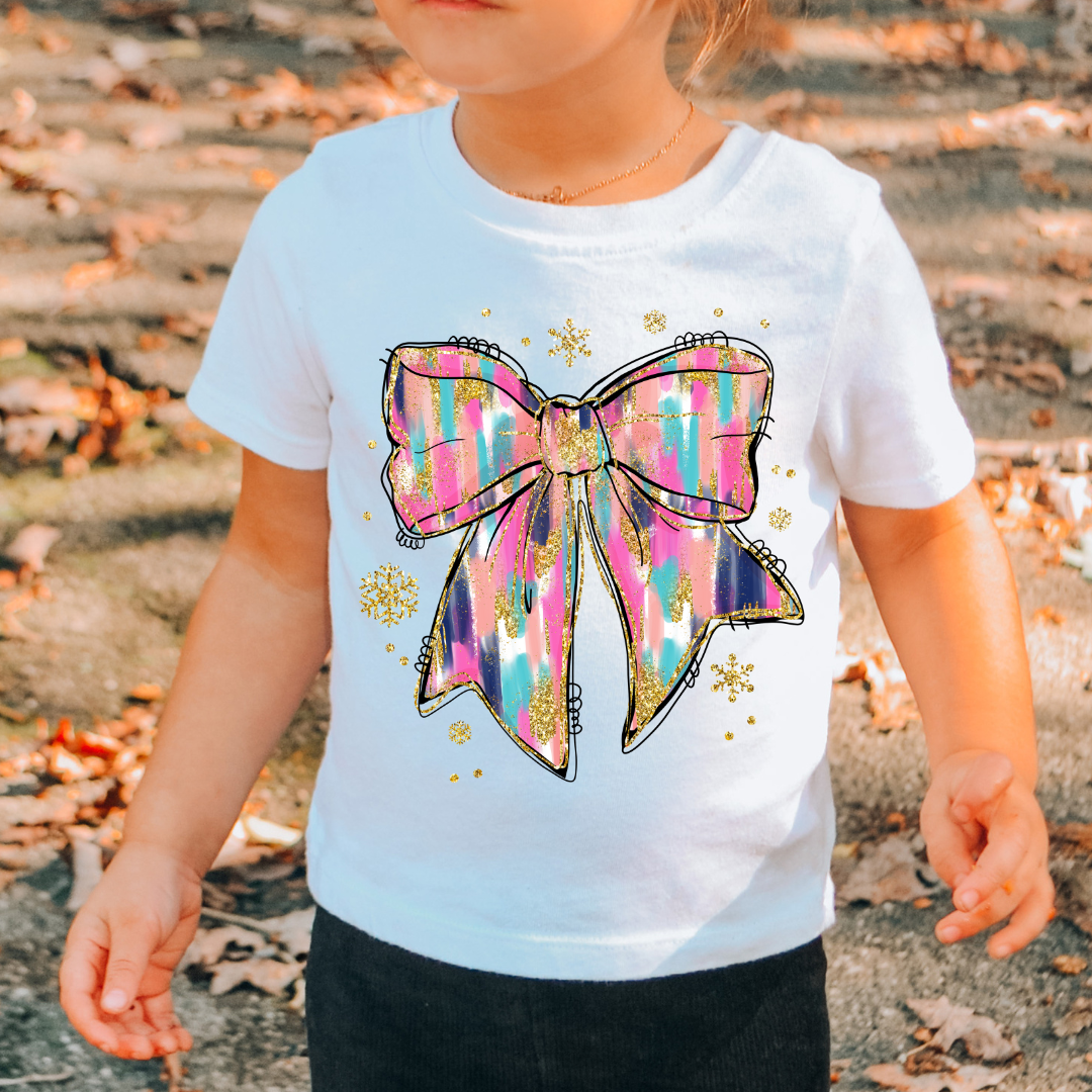 Coquette Bow Brush Stroke Faux Glitter Winter Christmas DTF TRANSFER or UV DTF STICKER DECAL