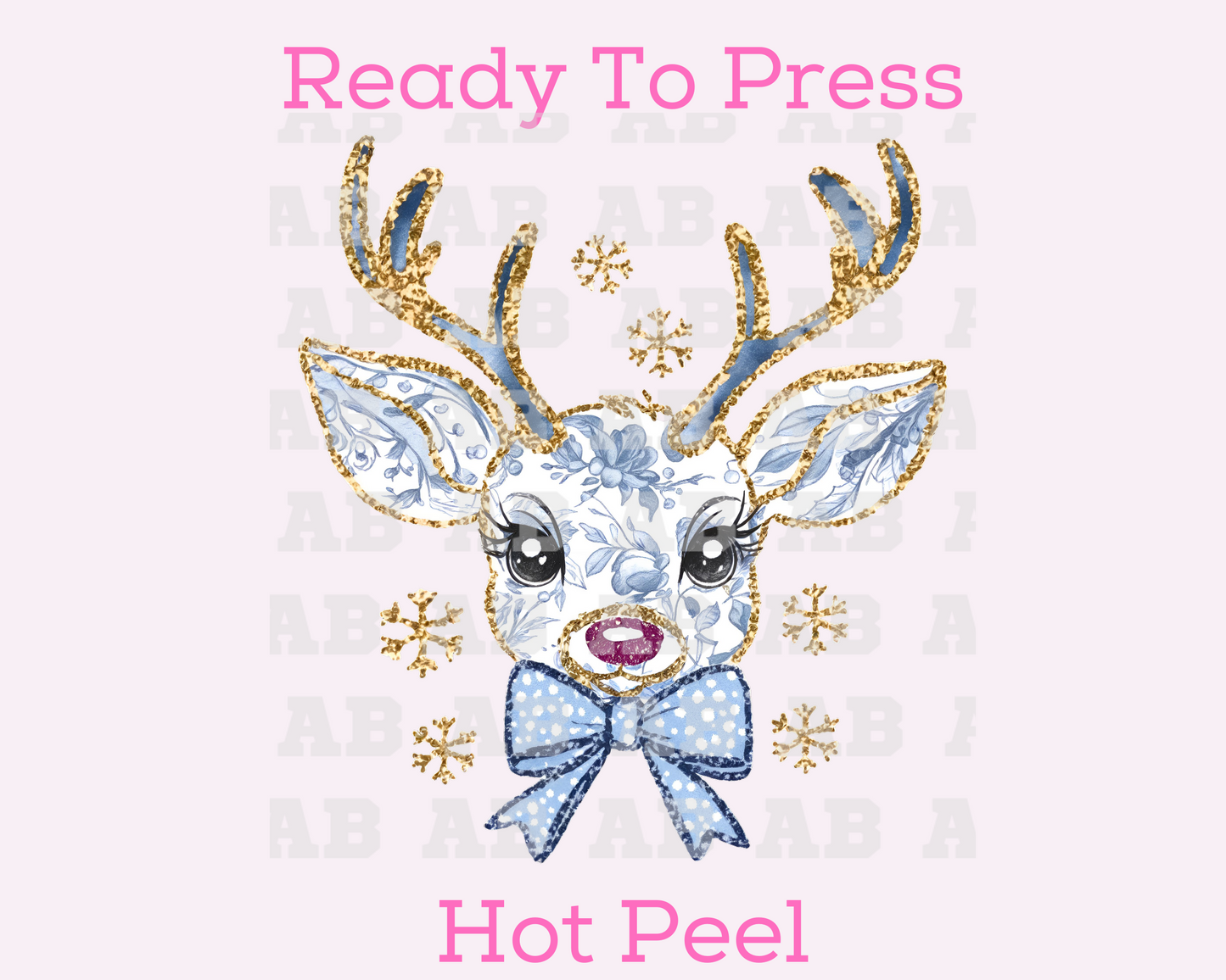 Blue Floral Confetti Coquette Bow (Faux Glitter) Reindeer Christmas DTF TRANSFER or UV DTF STICKER DECAL