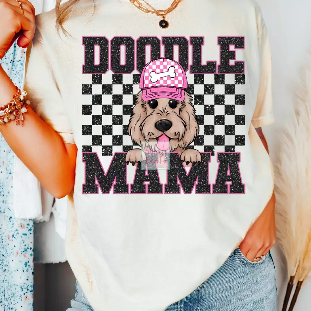 Doodle Mama (Black) Faux Sequins Faux Embroidery Mom DTF TRANSFER or UV DTF STICKER DECAL