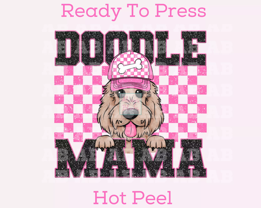 Doodle Mama (Pink) Faux Sequins Faux Embroidery Mom DTF TRANSFER or UV DTF STICKER DECAL