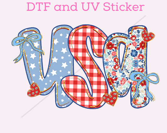USA Doodle letters Patriotic DTF TRANSFER