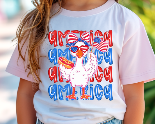 America Goose with bow and glasses Patriotic 4th of July DTF TRANSFER