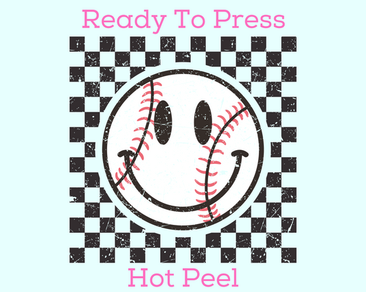 Smiling Baseball DTF TRANSFER or UV DTF STICKER