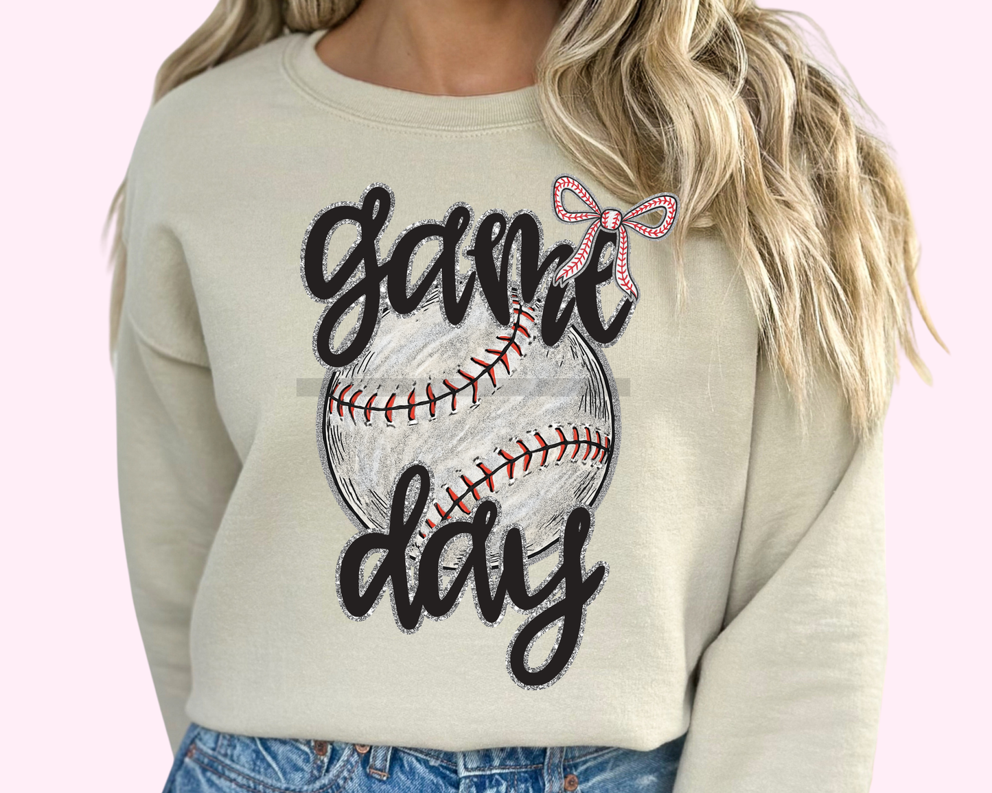 Game Day Baseball with Bow DTF TRANSFER or UV DTF STICKER