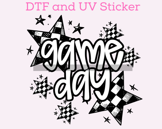 Game Day Checkered Star DTF TRANSFER or UV DTF STICKER