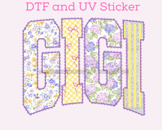 Gigi Floral Preppy Varsity Letters DTF TRANSFER or UV DTF STICKER DECAL