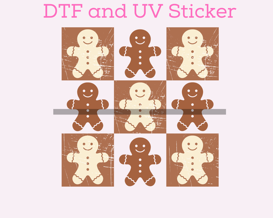 Checkered Gingerbread Christmas DTF TRANSFER or UV DTF STICKER