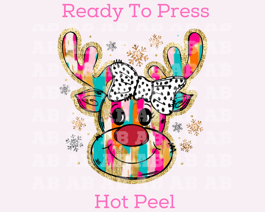 Faux Glitter Girl Reindeer Christmas DTF TRANSFER or UV DTF STICKER