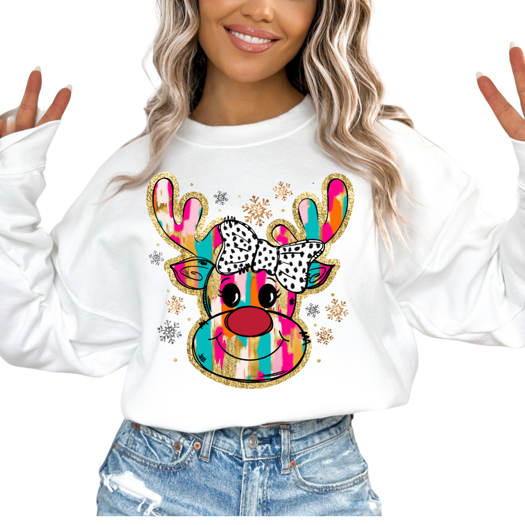 Faux Glitter Girl Reindeer Christmas DTF TRANSFER  or UV DTF STICKER