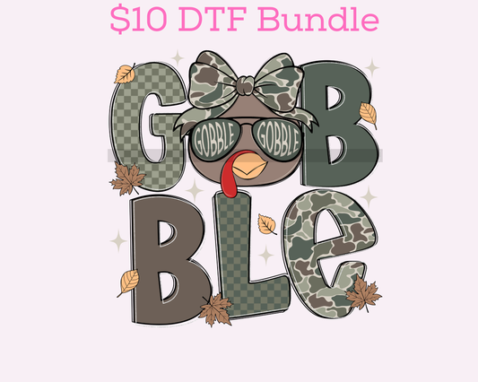 Camo GIRL GOBBLE Turkey Thanksgiving DTF TRANSFER
