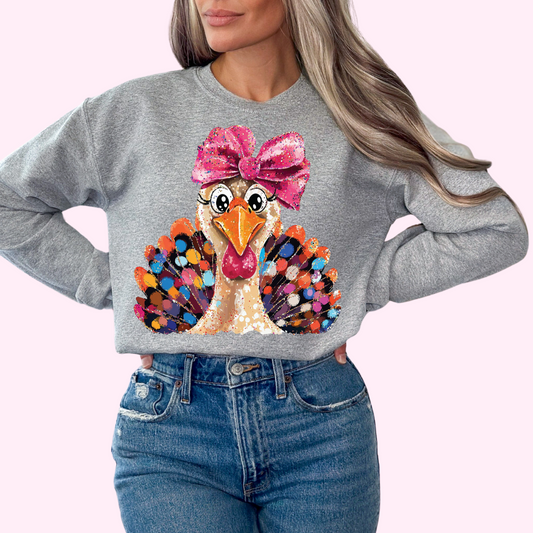 Glamorous Coquette Bow Turkey Thanksgiving DTF TRANSFER or UV DTF STICKER