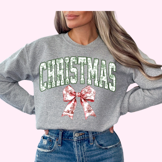 Green Floral Varsity Coquette Bow Christmas DTF TRANSFER or UV DTF STICKER
