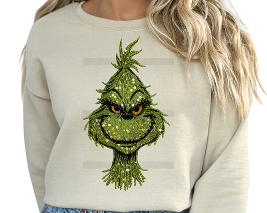 Green Man Faux Yarn and Sequins DTF TRANSFER or UV DTF STICKER