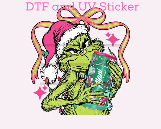 Green Man with Drink DTF TRANSFER or UV DTF STICKER