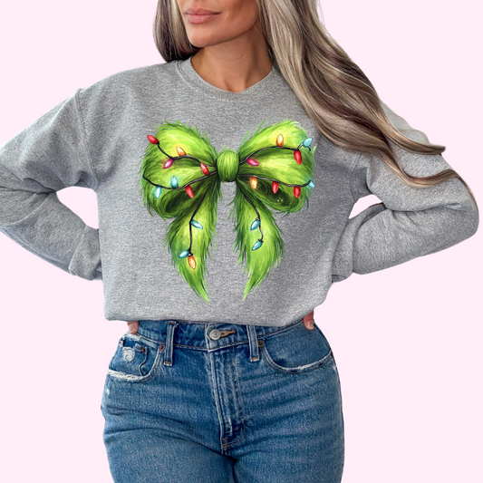 Fluffy Coquette Gr!nch Bow Christmas DTF TRANSFER  or UV DTF STICKER