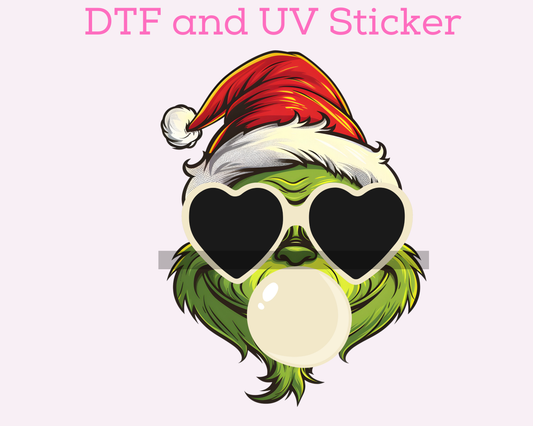Green Man Blowing Bubble Christmas DTF TRANSFER or UV DTF STICKER