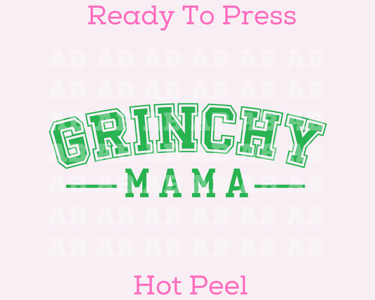 Green Varsity Gr!nch Mama Christmas DTF TRANSFER or UV DTF STICKER DECAL