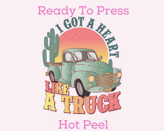Heart Like A Truck (Distressed) Western DTF TRANSFER or UV DTF STICKER