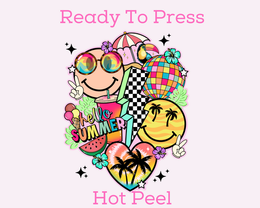 Hello Summer Collage Summer DTF TRANSFER or UV DTF STICKER