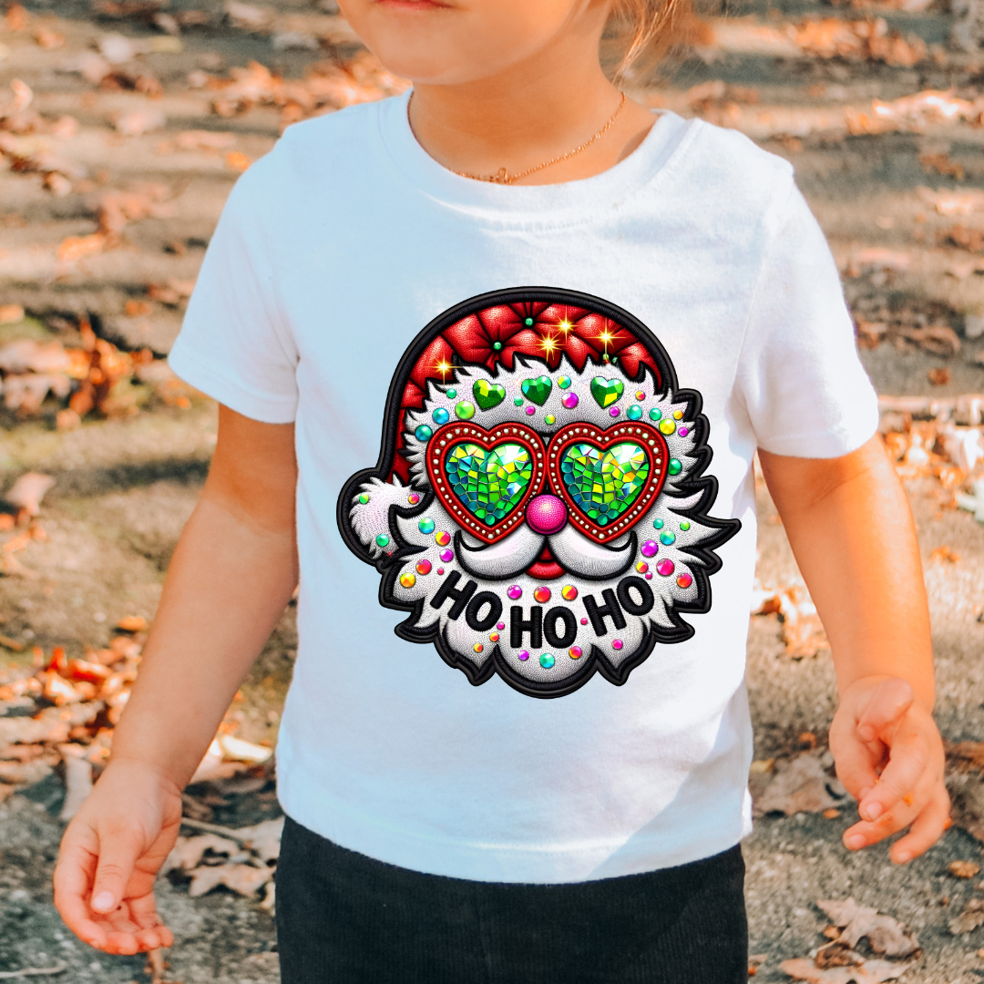 Faux Embroidery Santa With Green Glasses Christmas DTF TRANSFER  or UV DTF STICKER