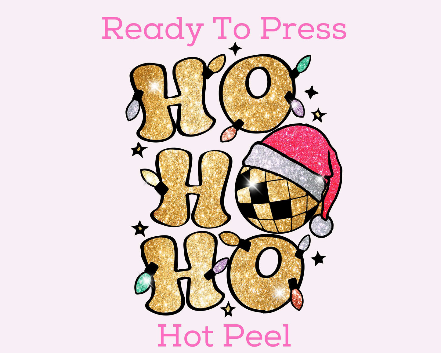 Gold Faux Sequins Ho Ho Ho DTF TRANSFER or UV DTF STICKER