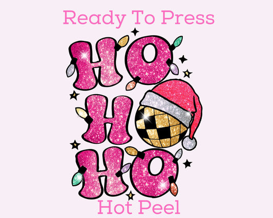Pink Faux Sequins Ho Ho Ho DTF TRANSFER