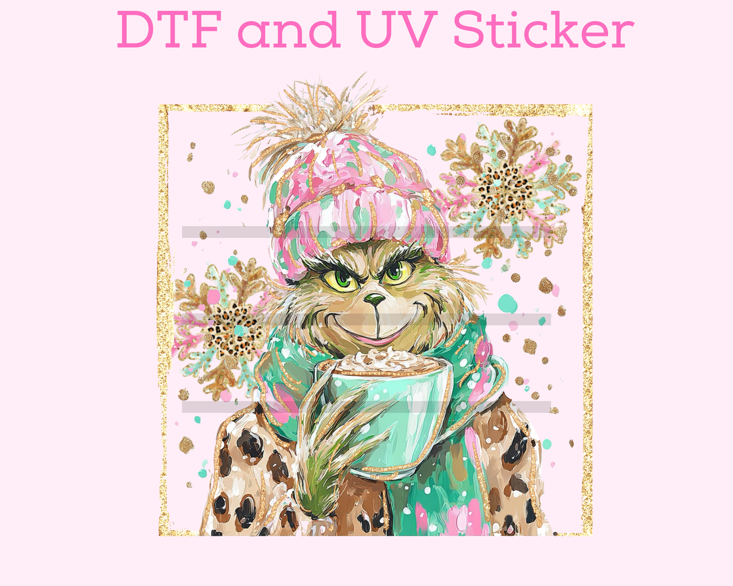 Green Man with Hot Chocolate DTF TRANSFER or UV DTF STICKER