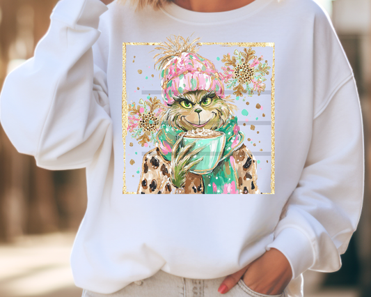 Green Man with Hot Chocolate DTF TRANSFER or UV DTF STICKER