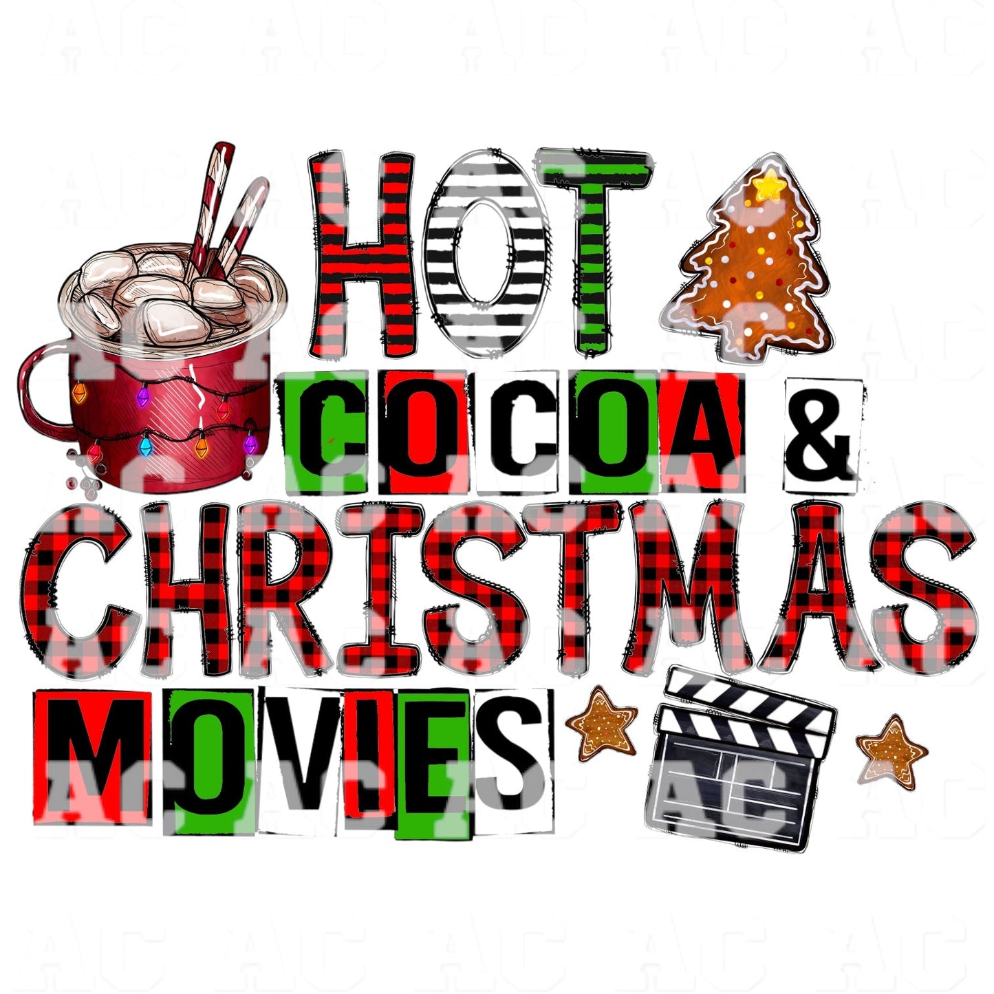 Hot Cocoa and Christmas Movies DTF TRANSFER or UV DTF STICKER